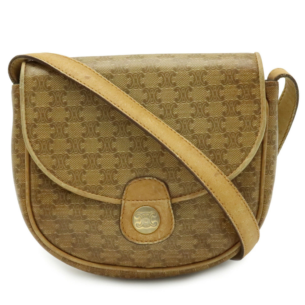 Celine Macadam Crossbody Bag pochette canvas leather Beige Cream